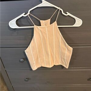 Me to We Beige Striped Crop Top